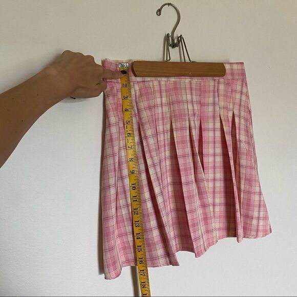 SHEIN Plaid Skirt Pleated Mini Pink Yellow Medium Party Club - Picture 7 of 10
